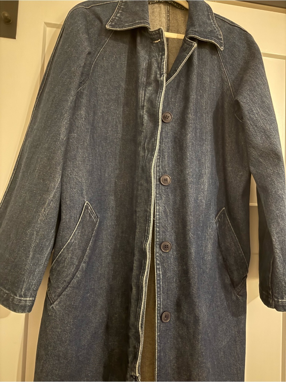 Vintage Dark Blue Denim Long Button Coat EUC 0730 - Picture 2 of 11